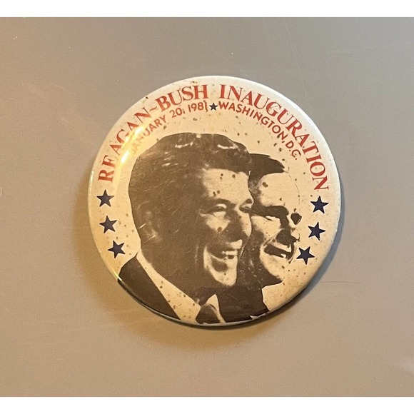 1981 President Ronald Reagan & VP George Bush Inauguration Day 3" Button Pin - Picture 2 of 4